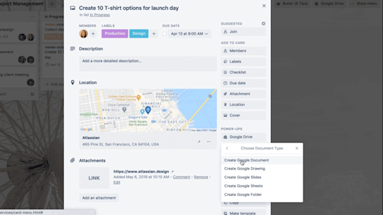 An image showing the Google Drive Power-Up on a Trello card